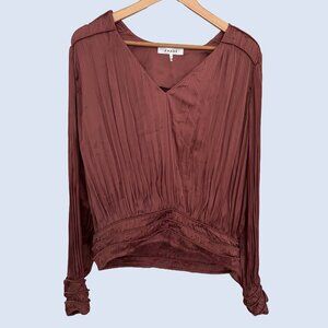 FRAME Pleated Long Sleeve Blouse (Rose/Burgundy) Size L